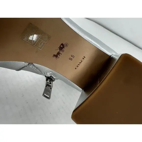 Coach Ankle Noah Bootie Sz 9.5 Silver Metallic Leather Almond Toe Amputee Left - Picture 14 of 15